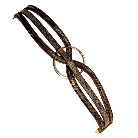 Leather & Gold Magnetic Bracelet | Multi-Strand Wrap | 8" Chic Boho Style - Picture 5 of 6